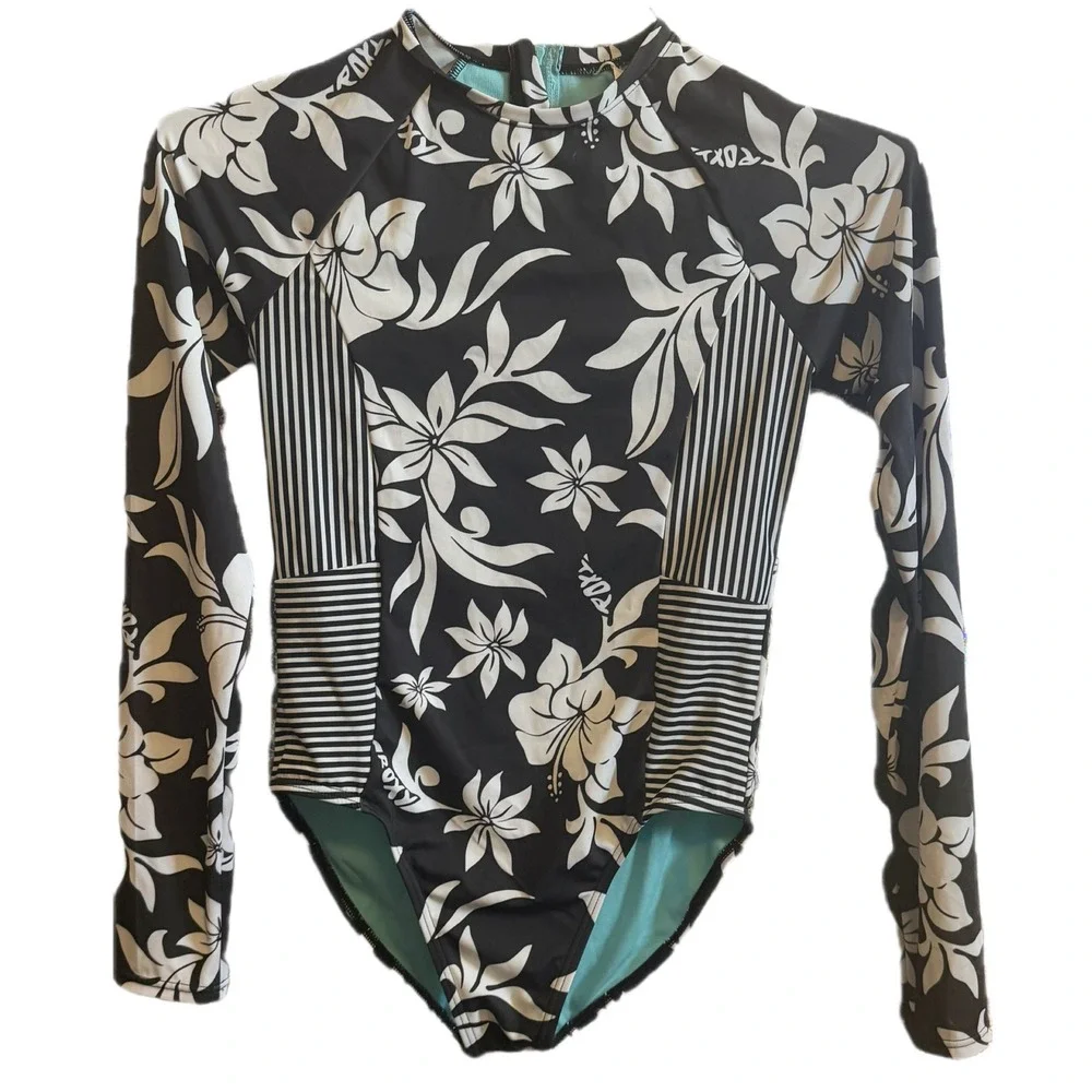 NWT Roxy Girls Long Sleeve One Piece Rashguard Swimsuit UPF 50+ Floral - 16